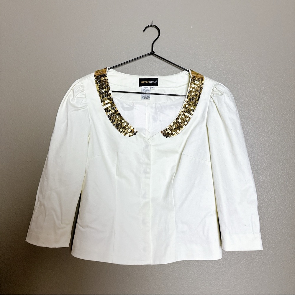 Vintage MetroStyle Gold Sequin Neckline Blazer Jacket